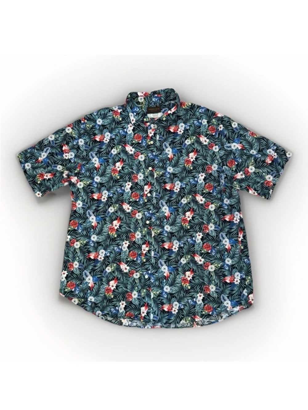 NWOT Thomas Dean Mens XXL Tropical Floral Stretch Shirt Hawaiian Palm Leaf‎ 2XL
